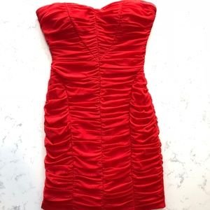 bebe Shirred Strapless Sweetheart Dress